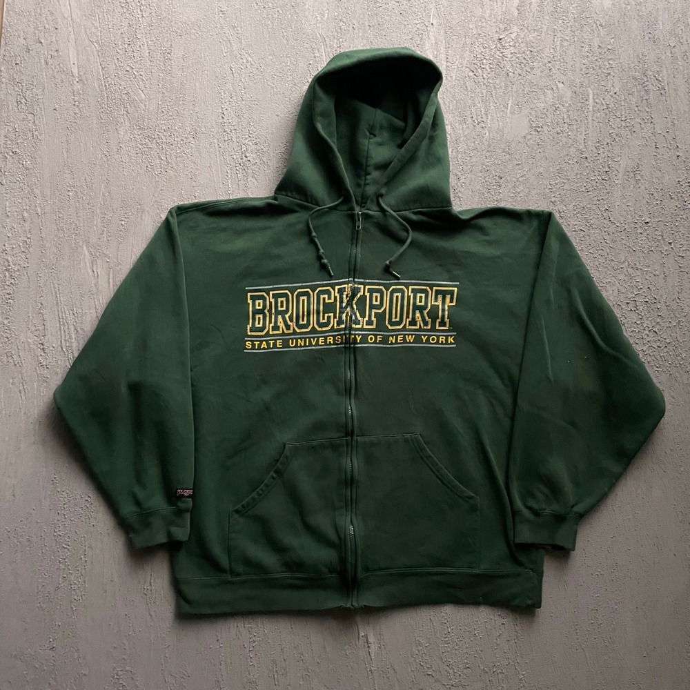 Vintage Brockport SUNY Full Zip Hoodie Mens XL Green 90s Jansport New York